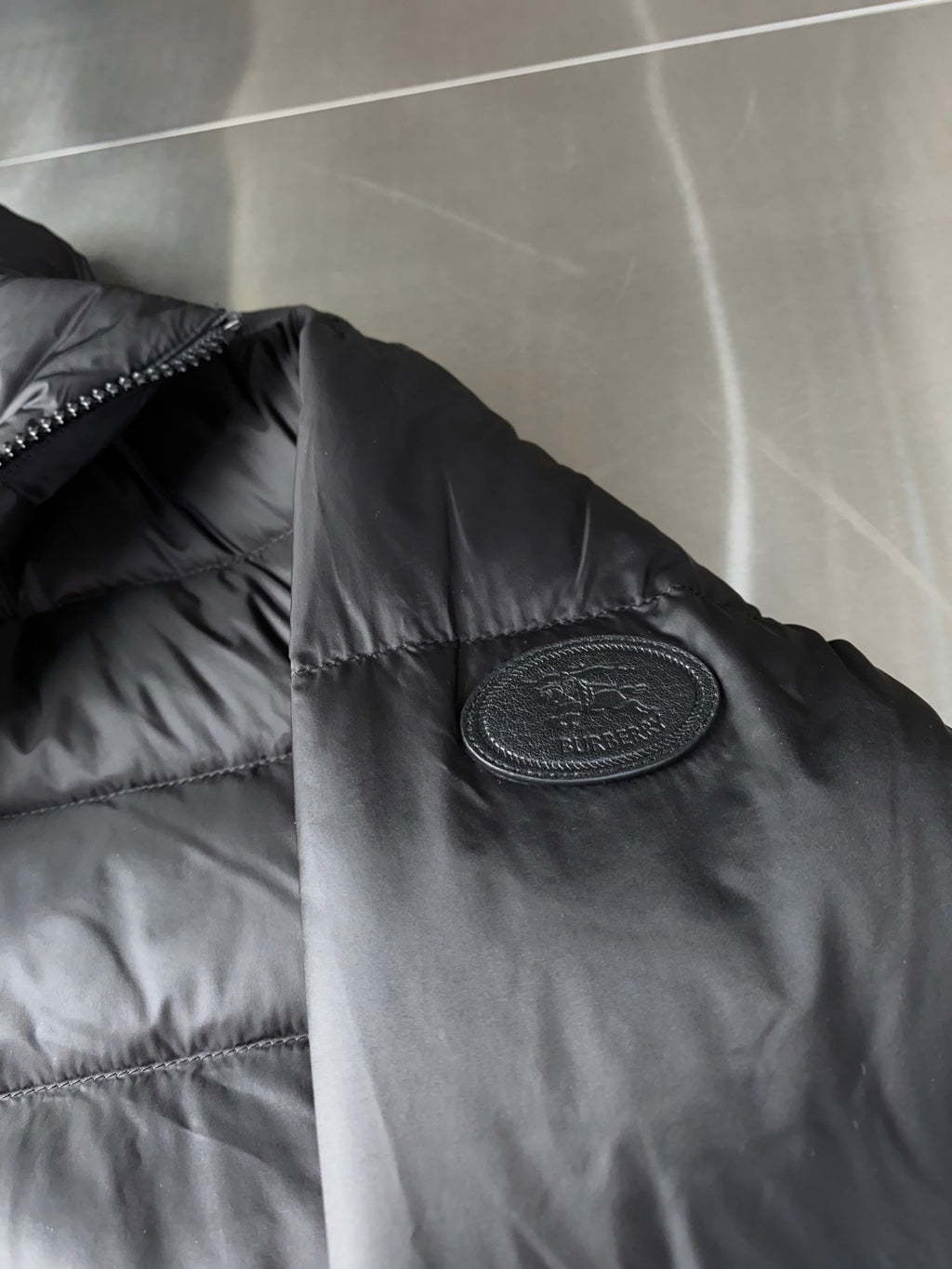 Black Stand-Collar Puffer Jacket | Check-Lined Detail & Everyday Style