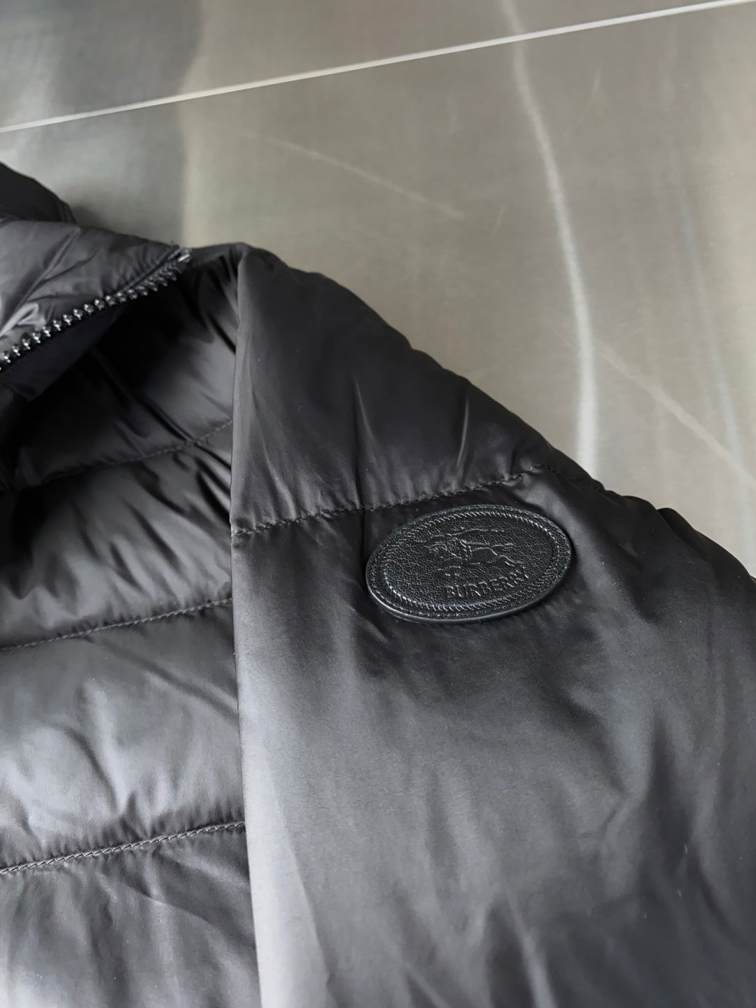Black Stand-Collar Puffer Jacket | Check-Lined Detail & Everyday Style